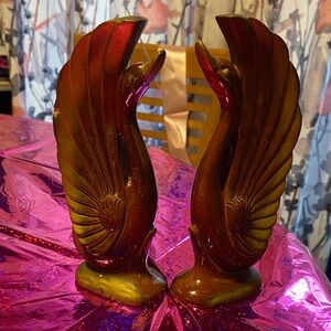 Elegant Brown and Gold Swan Figurines